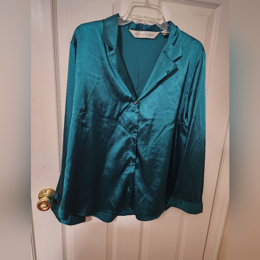 Victoria's Secret Teal Satin Pajama Set Size Large